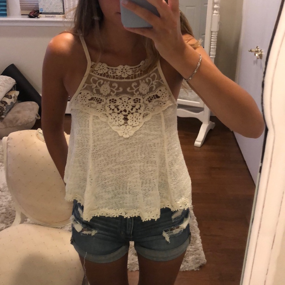 Cream floral tank top